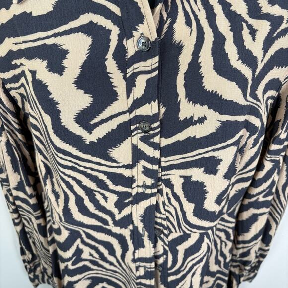 NEW GANNI Dress Womens 40/ US L Tan Black Zebra Print Crepe Mini Long Sleeves - Picture 8 of 10